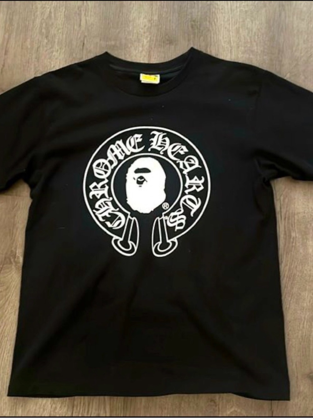 Bape Black Tee with White Logo Horseshoe Graphic